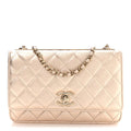 Metallic Lambskin Quilted Trendy CC Wallet On Chain WOC Gold