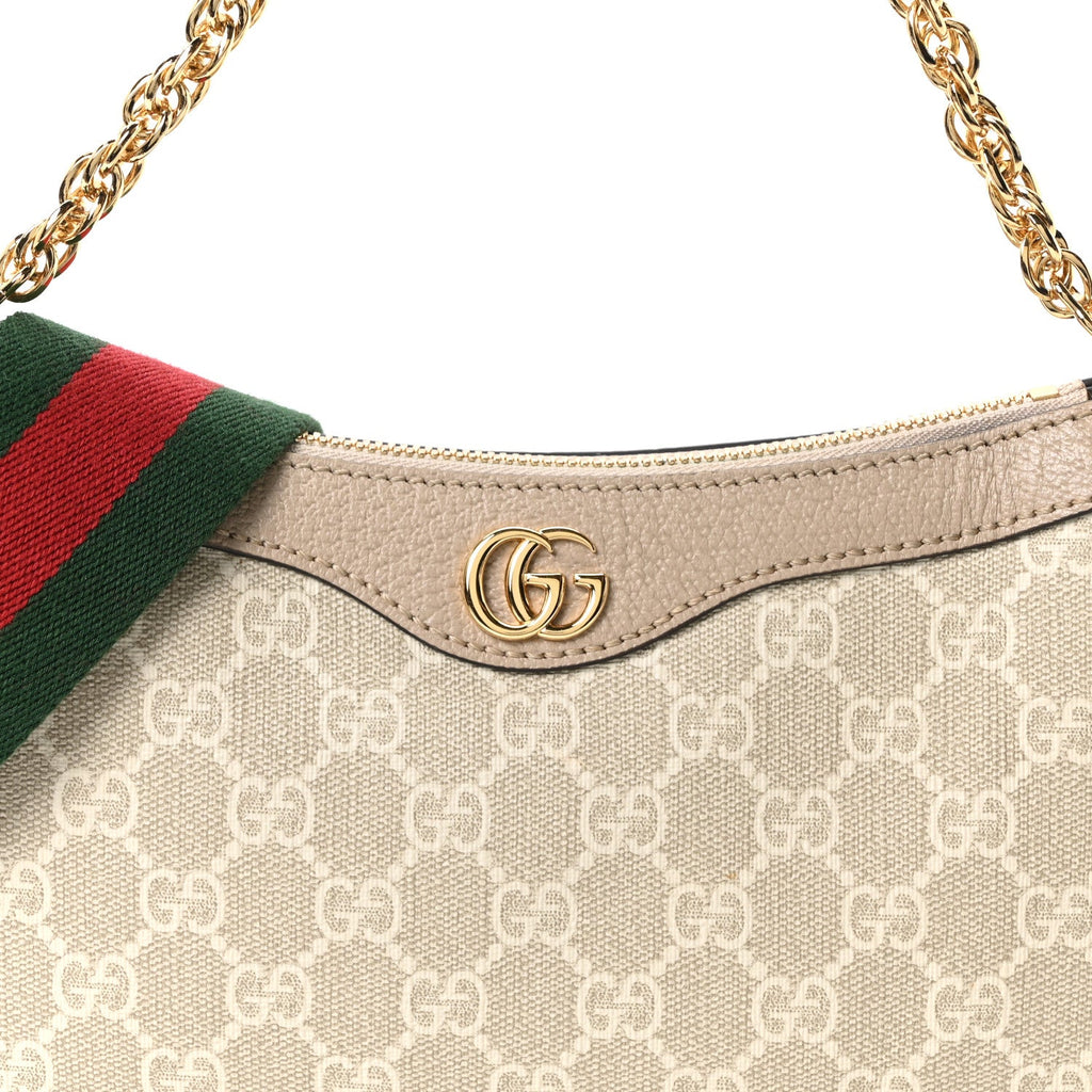 GG Supreme Monogram Textured Dollar Calfskin Web Small Ophidia GG Handbag Beige Mystic White Oatmeal