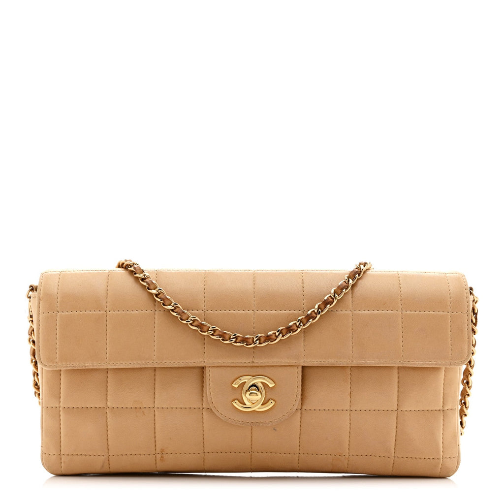 Lambskin East West Chocolate Bar Flap Beige