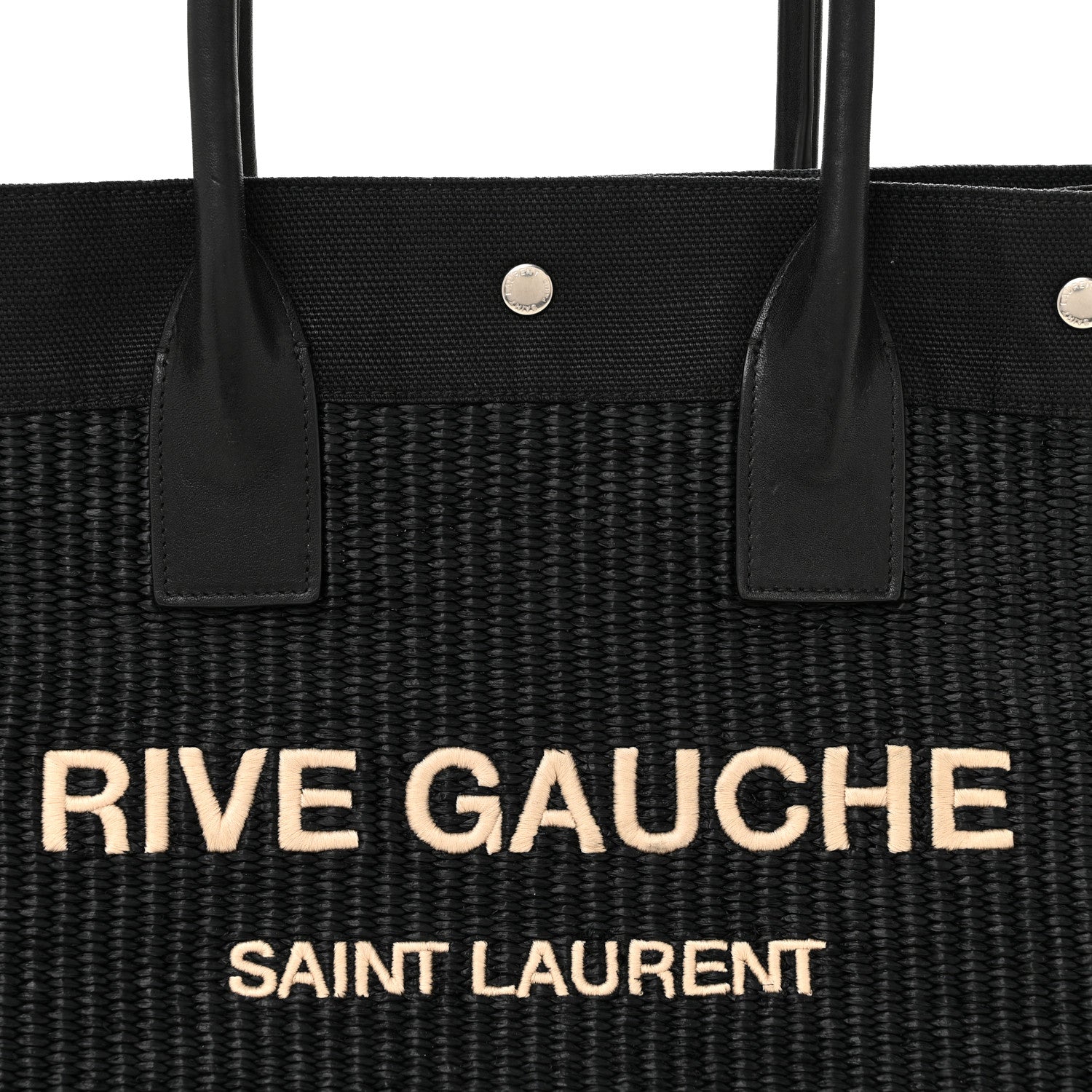 Raffia Linen Calfskin Small Rive Gauche Tote Black