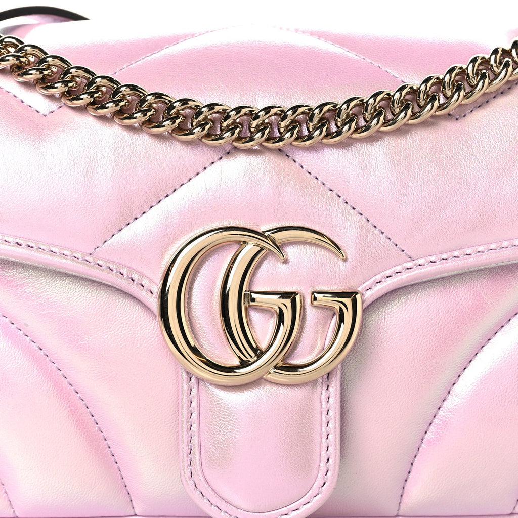 Iridescent Nappa Chevron Matelasse Small GG Marmont Shoulder Bag Iridescent Escape Pink