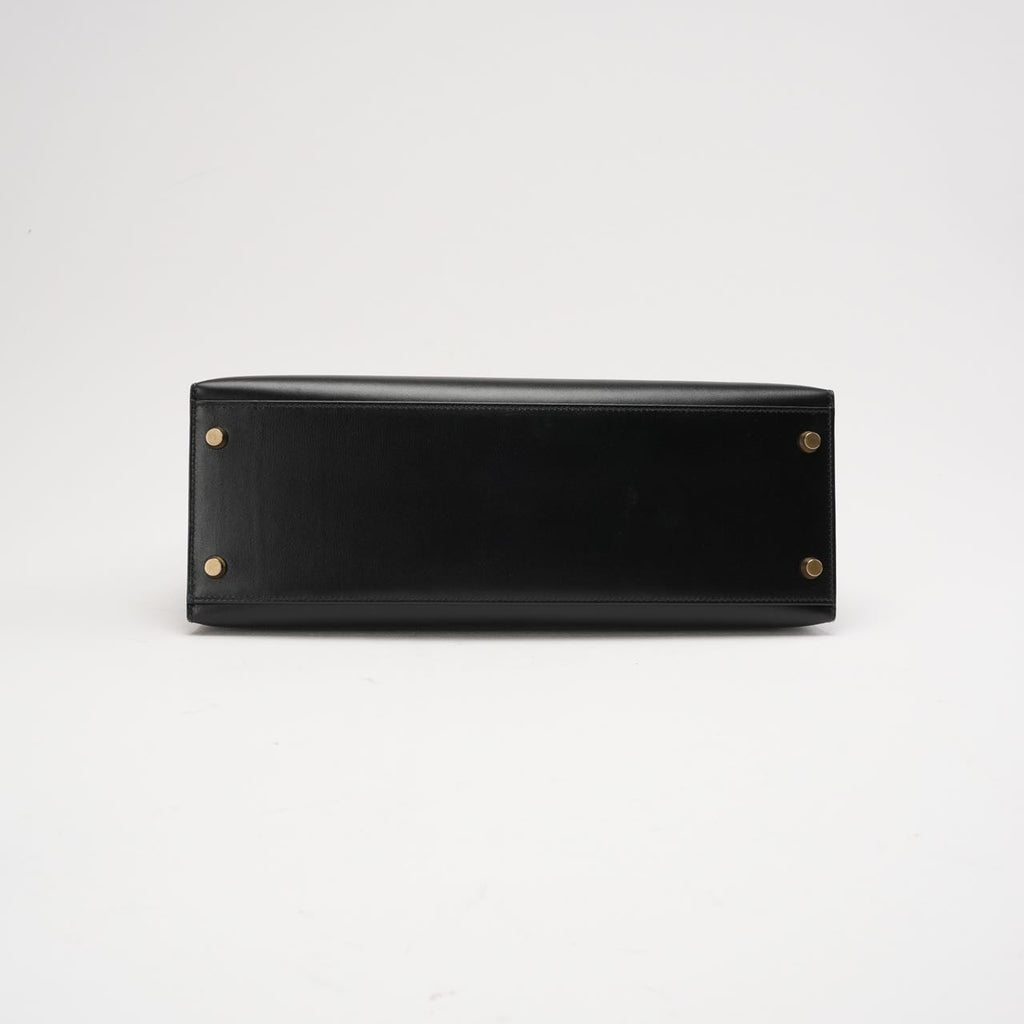 Hermes Black Kelly 32 Sellier in Box Leather 2000