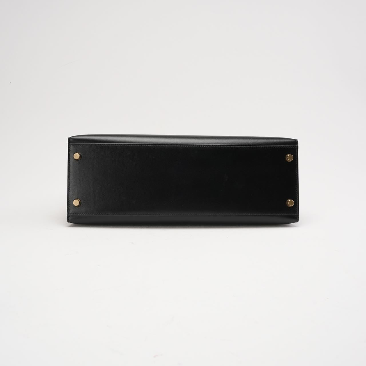 Hermes Black Kelly 32 Sellier in Box Leather 2000