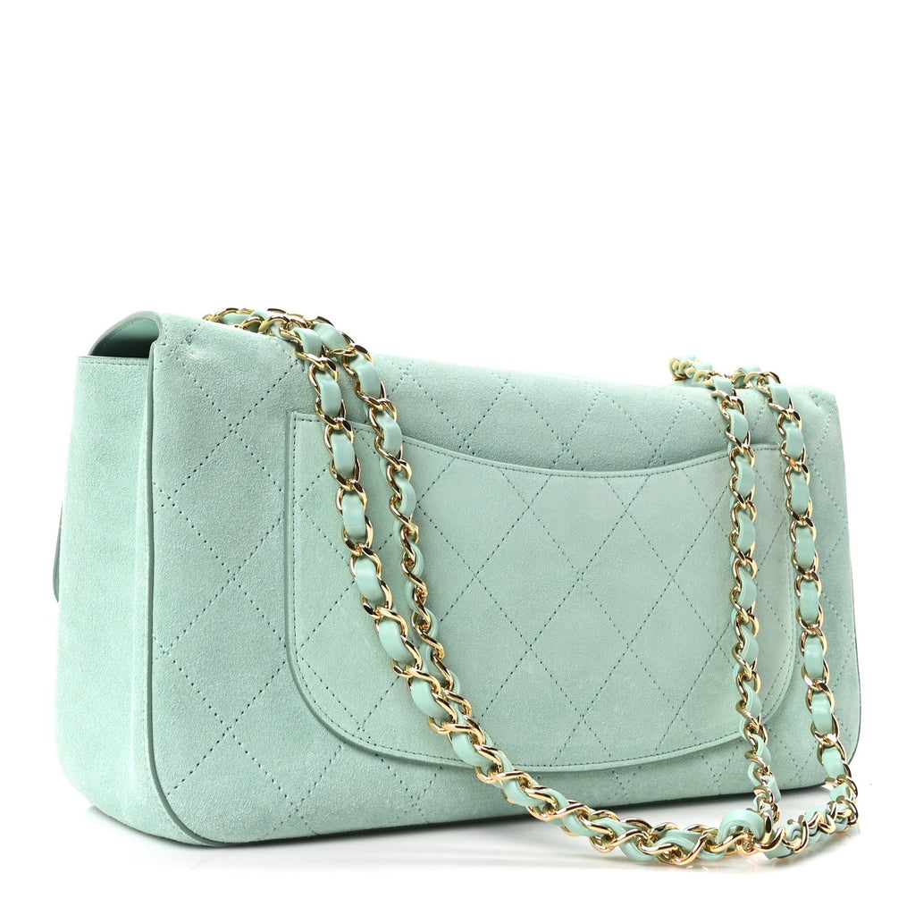 Suede Calfskin Small Souplissimo Maxi Flap Green
