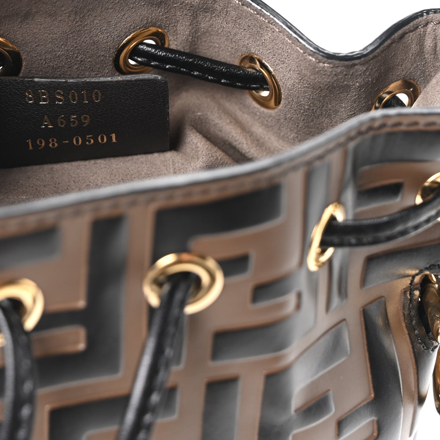 Vitello Liberty F is Fendi Bi-Color FF 1974 Embossed Mini Mon Tresor Bucket Bag Maya Black