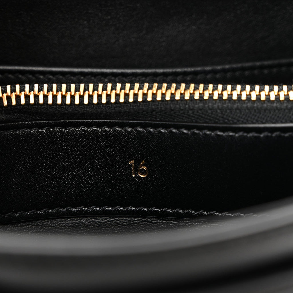 Satinated Calfskin Mini 16 Top Handle Bag Black