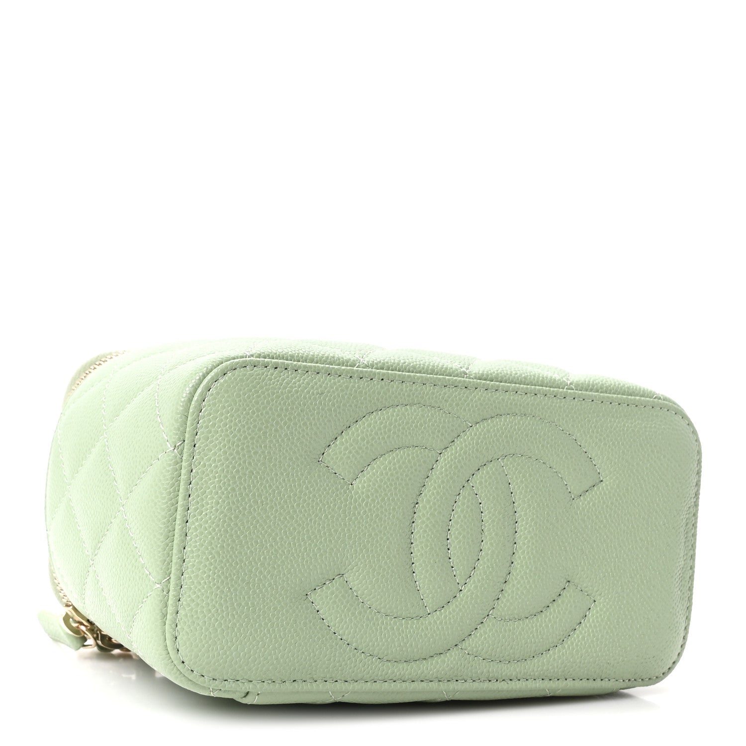 Caviar Quilted Small Vanity Case With Chain Light Green
