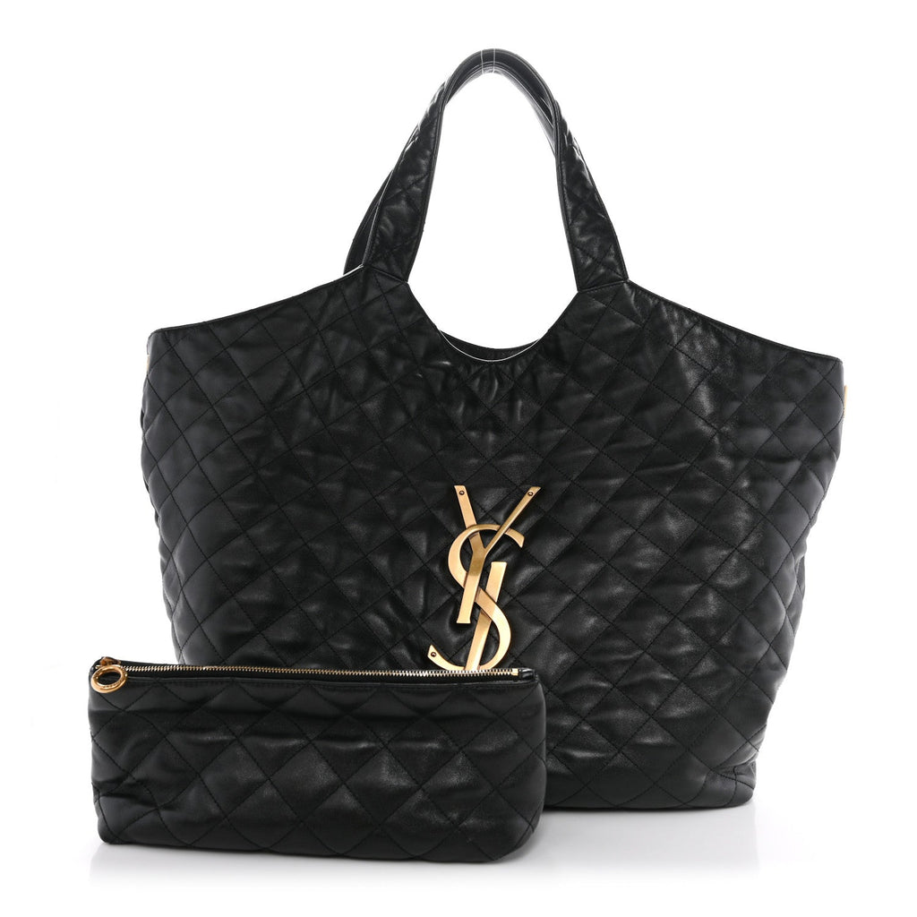Lambskin Quilted Maxi Icare Shopping Tote Black