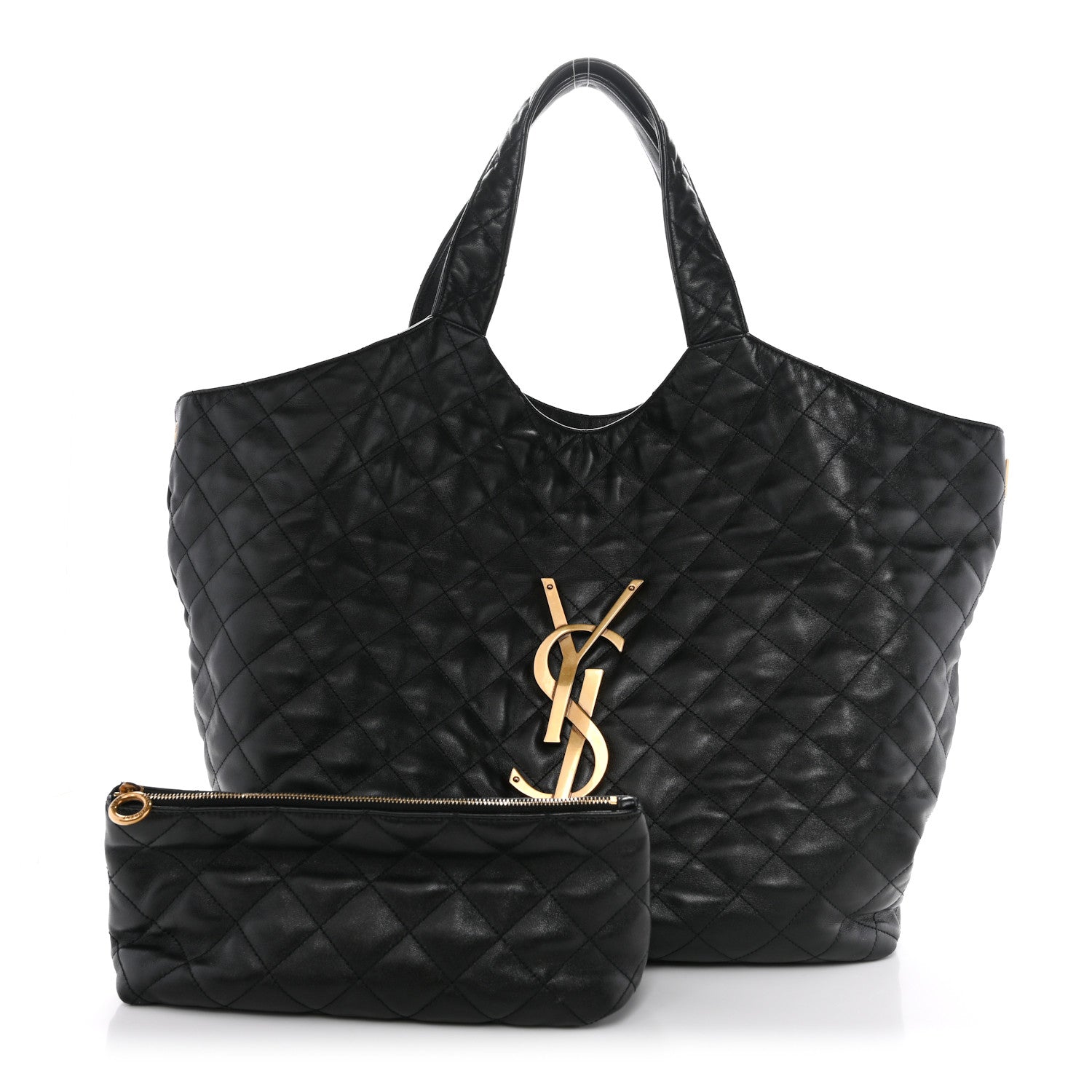 Lambskin Quilted Maxi Icare Shopping Tote Black