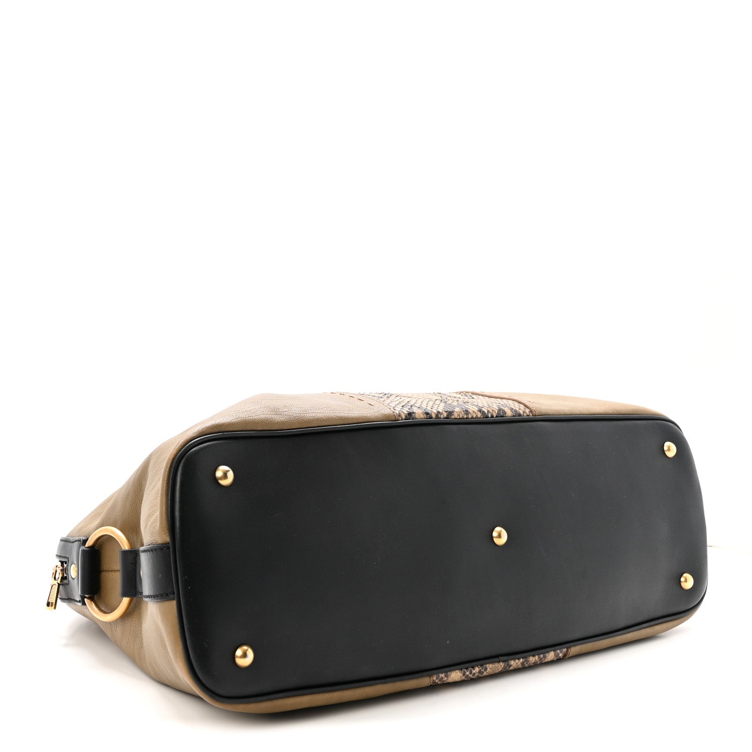 Calfskin Snakeskin Oversized Muse Satchel Black Beige