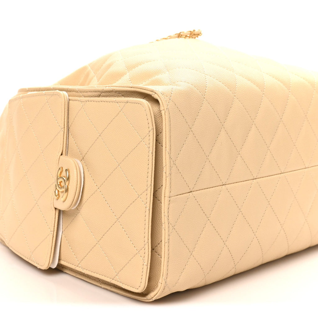 Caviar Quilted Medium Chanel 25 Handbag Beige Beige