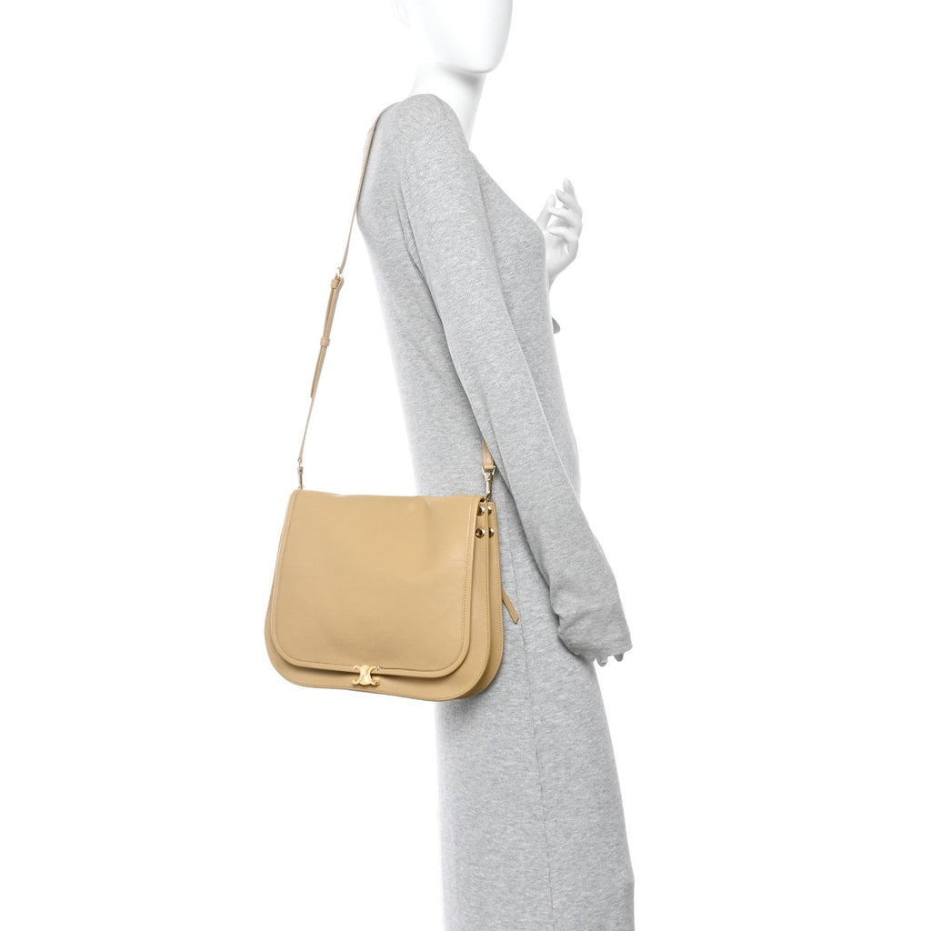 Shiny Lambskin Soft Triomphe Besace Bag Sandcastle