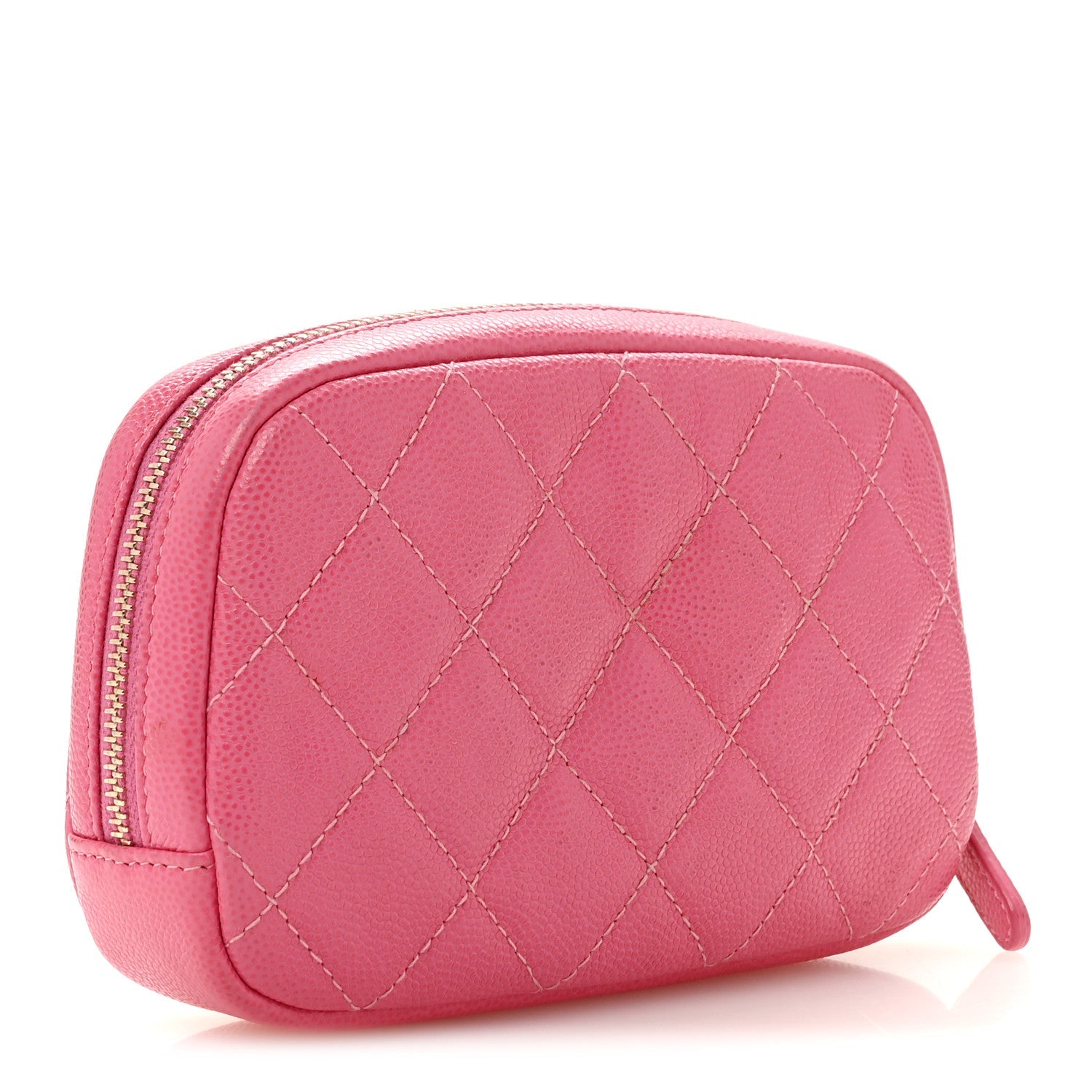 Caviar Quilted Small Curvy Pouch Cosmetic Case Pink