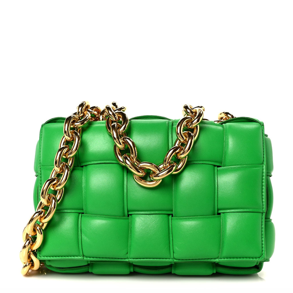 Lambskin Maxi Intreccio Padded Chain Cassette Crossbody Bag Racing Green