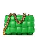 Lambskin Maxi Intreccio Padded Chain Cassette Crossbody Bag Racing Green