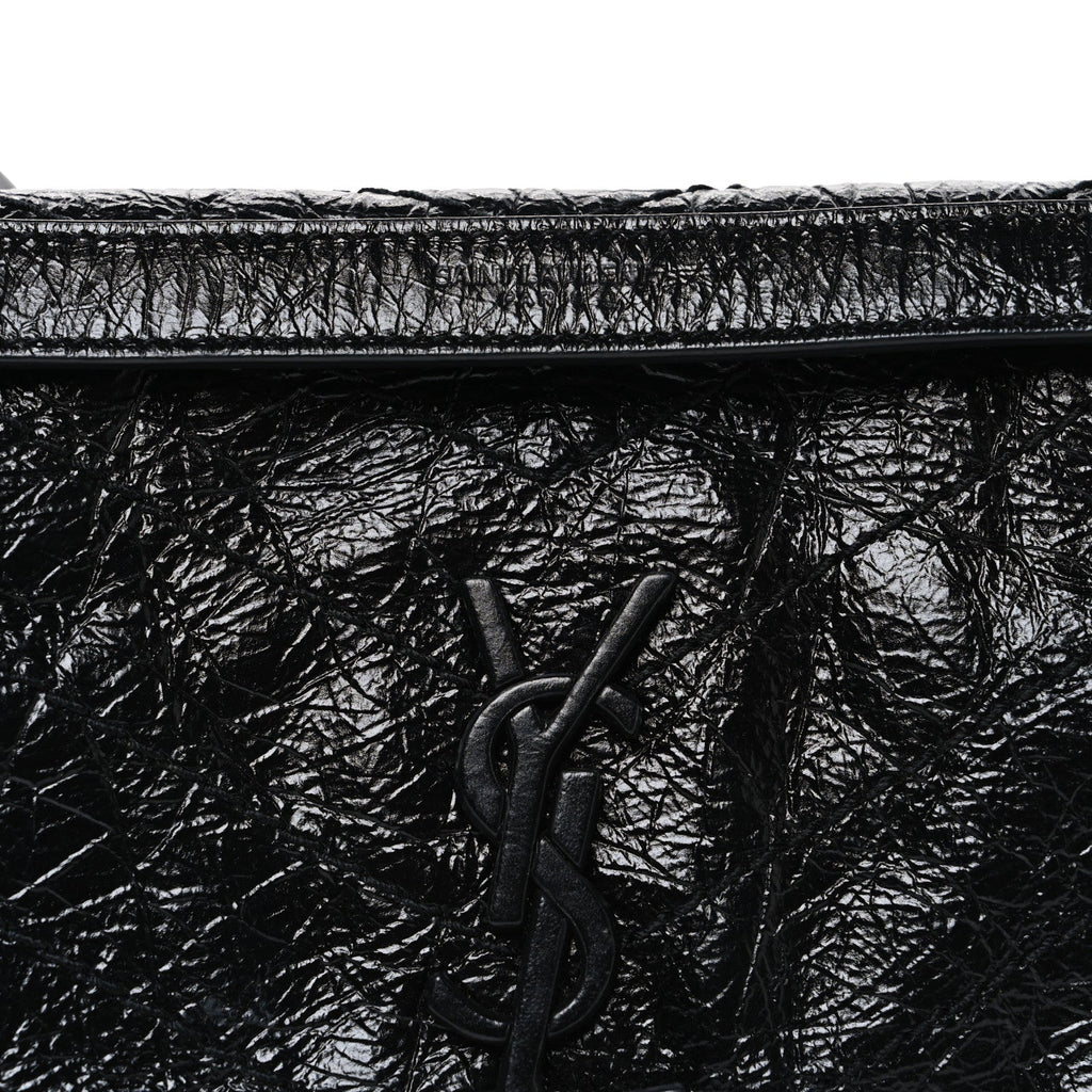 Crinkled Calfskin Matelasse Monogram Baby Niki Chain Satchel Black