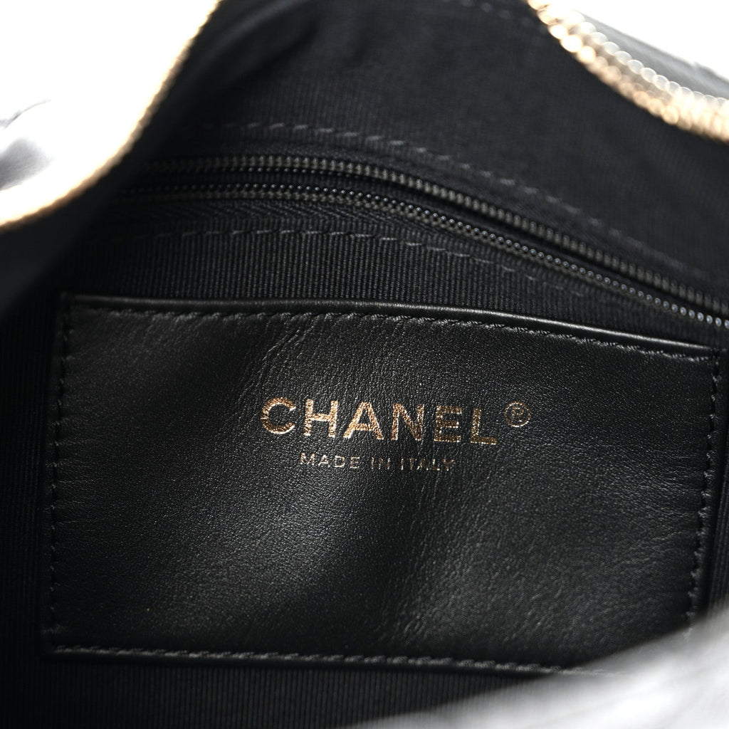 Shiny Lambskin Quilted Trendy Pockets Hobo Black
