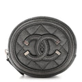 Metallic Caviar Quilted Filigree Zip Around Classic Coin Purse Dark Silver
