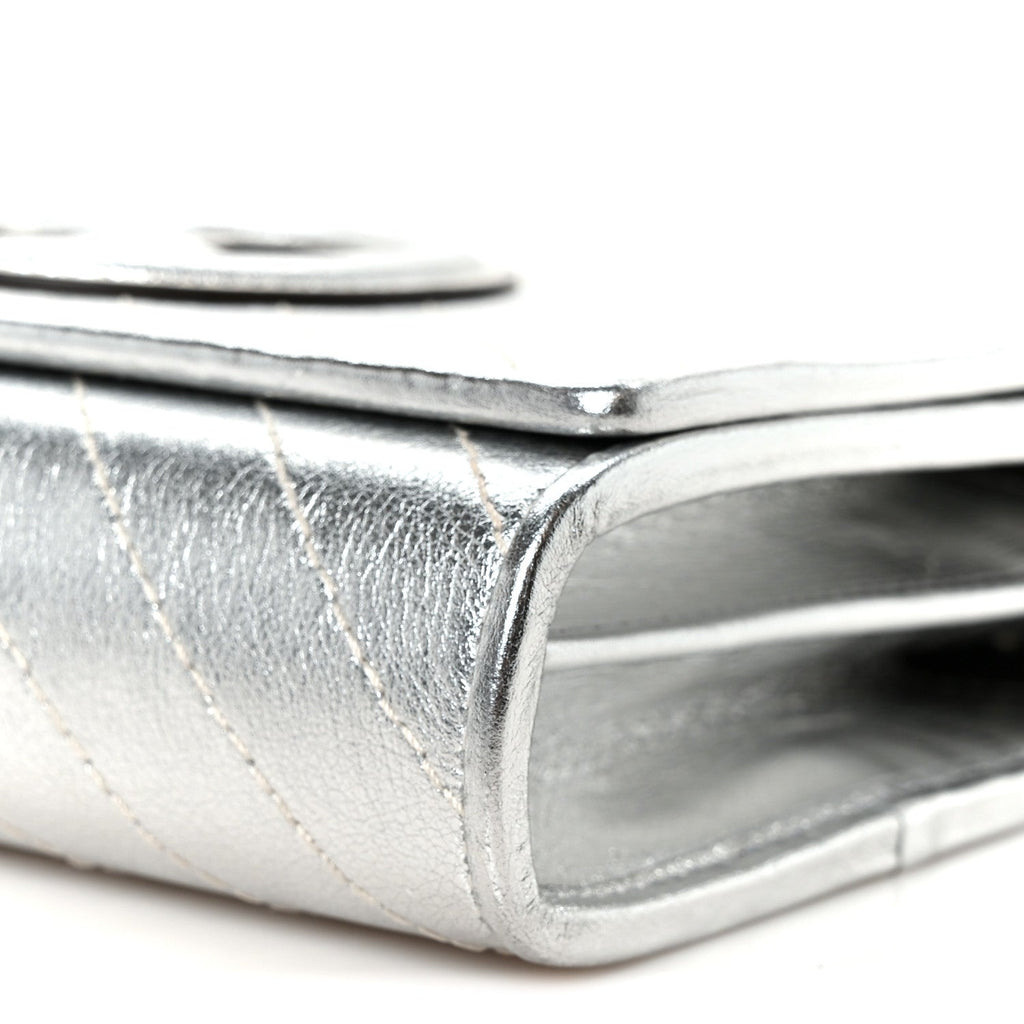 Metallic Sakai Be Green Calfskin Diagonal Stitched Blondie Wallet on Chain Silver