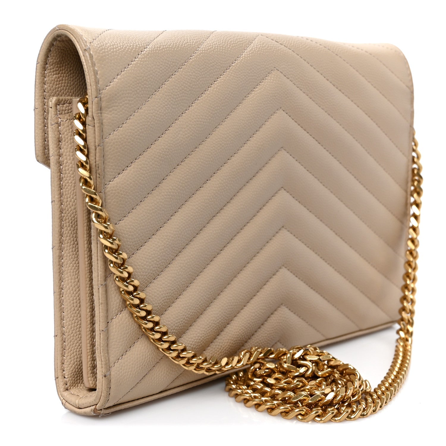Grain De Poudre Matelasse Chevron Monogram Chain Wallet Dark Beige