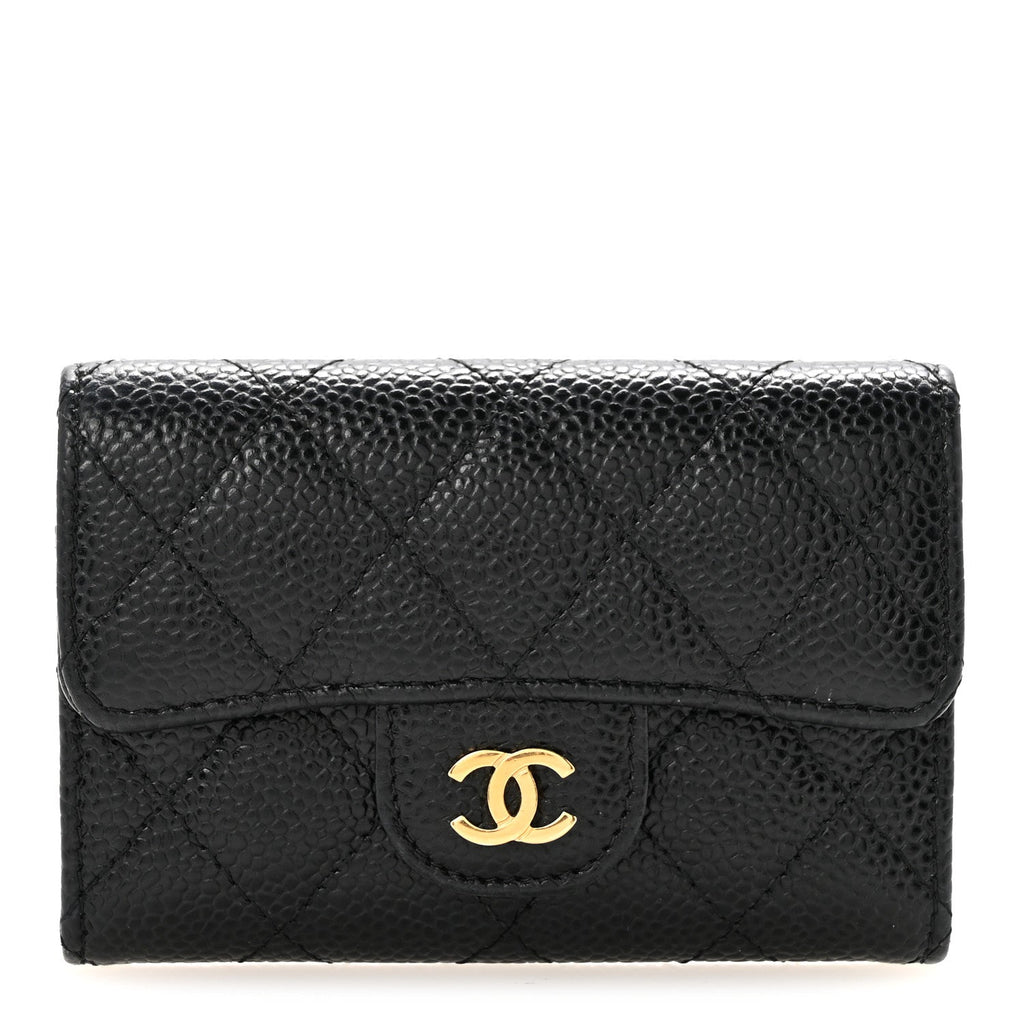 Caviar Quilted Flap Card Holder Black