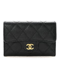 Caviar Quilted Flap Card Holder Black