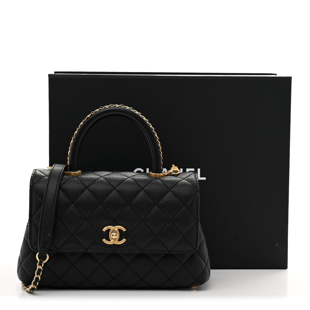 Caviar Quilted Mini Coco Chain Handle Flap Black