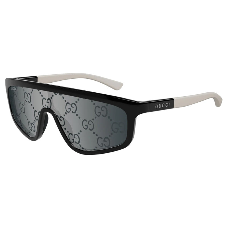Gucci Sunglasses Shield Full Rim, Black/Yellow Frame and Yellow/Yellow with GG Pattern Mirror Lens GG1736S004