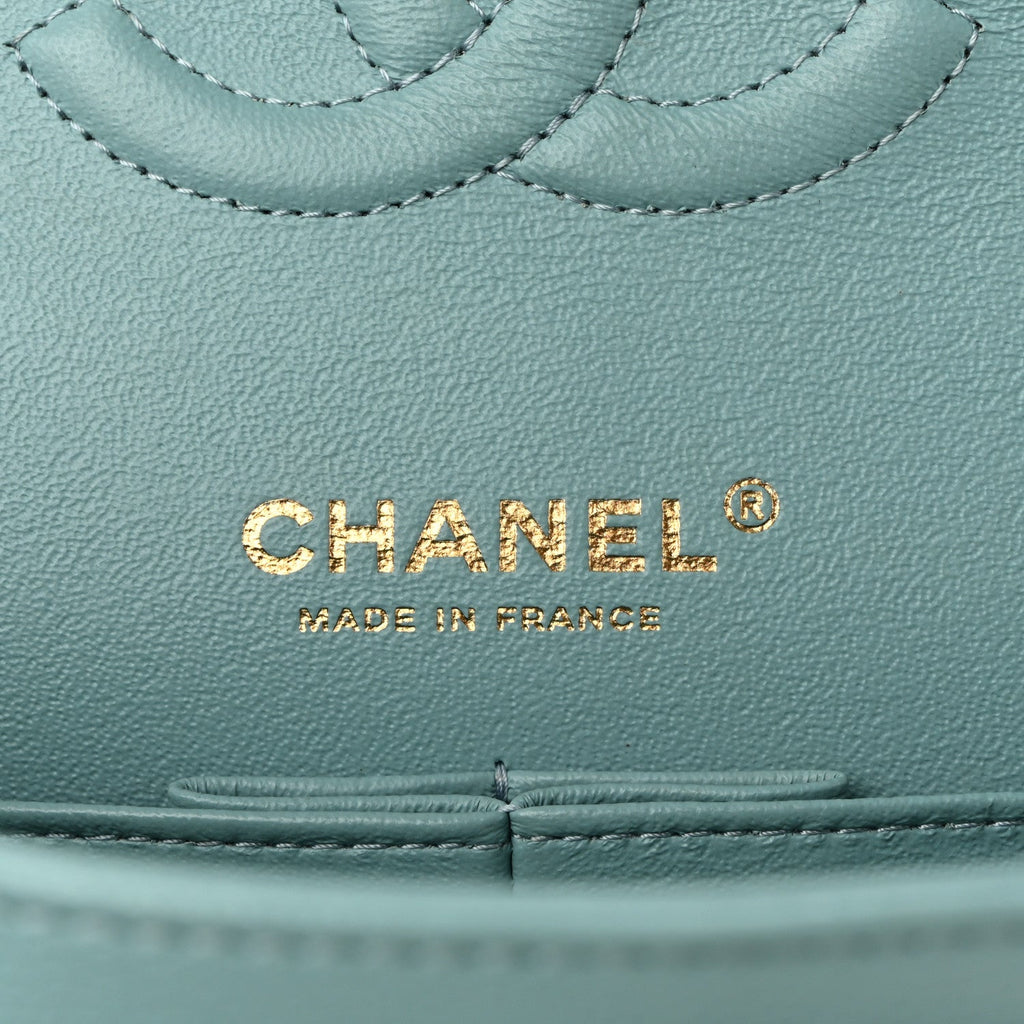 Caviar Quilted Medium Double Flap Light Blue Light Blue