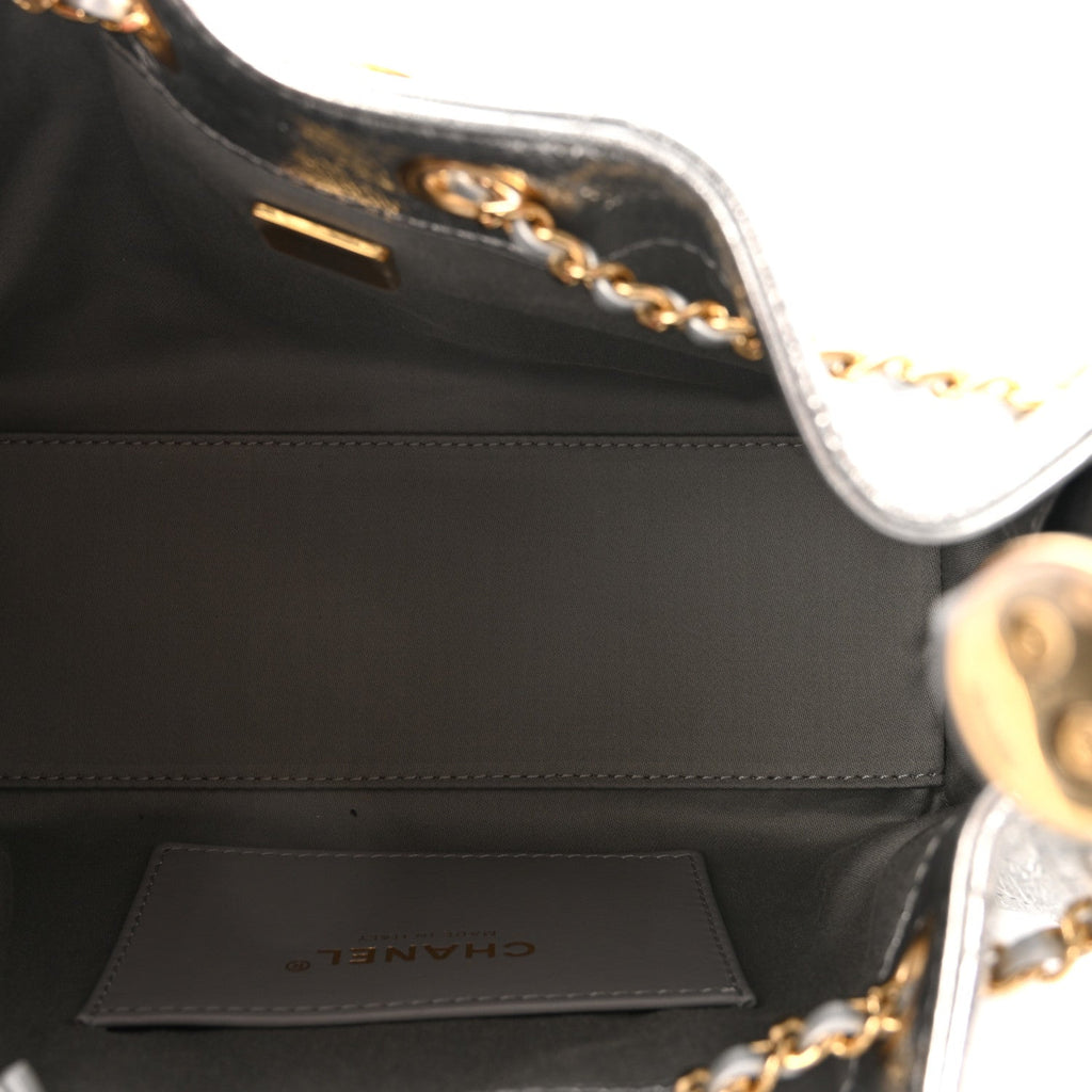 Metallic Aged Calfskin Quilted Mini Chanel 25 Handbag Silver