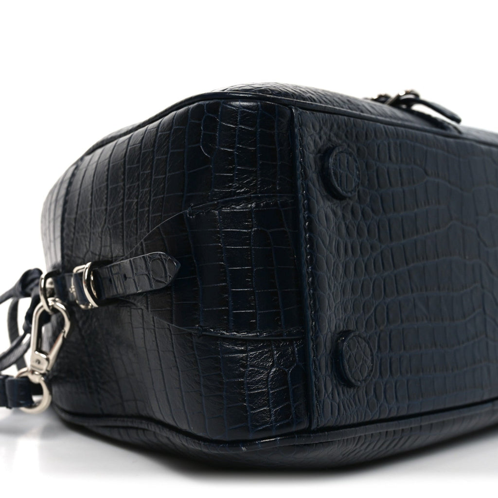 Calfskin Crocodile Embossed Small Varenne Bowling Bag Navy