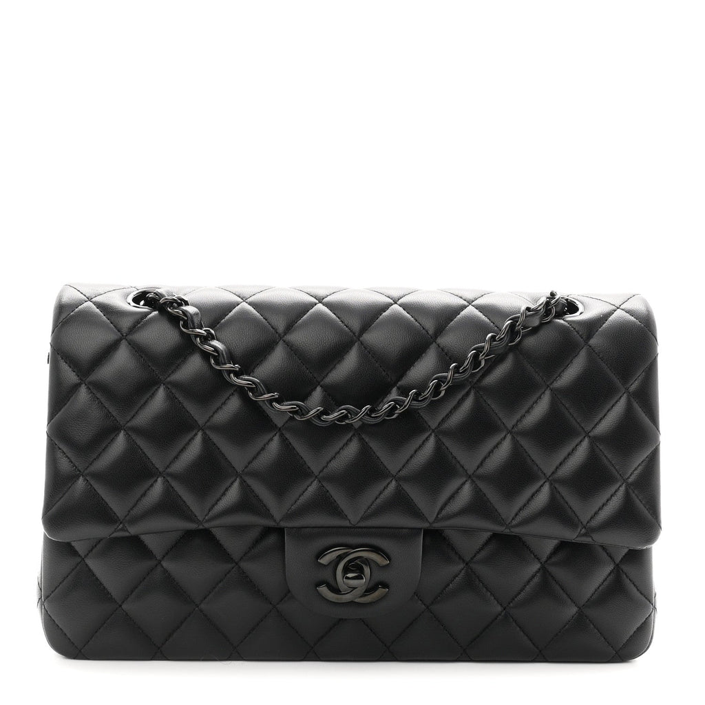Lambskin Quilted Medium Double Flap So Black