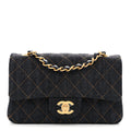 Denim Quilted Mini Rectangular Flap Dark Blue Orange