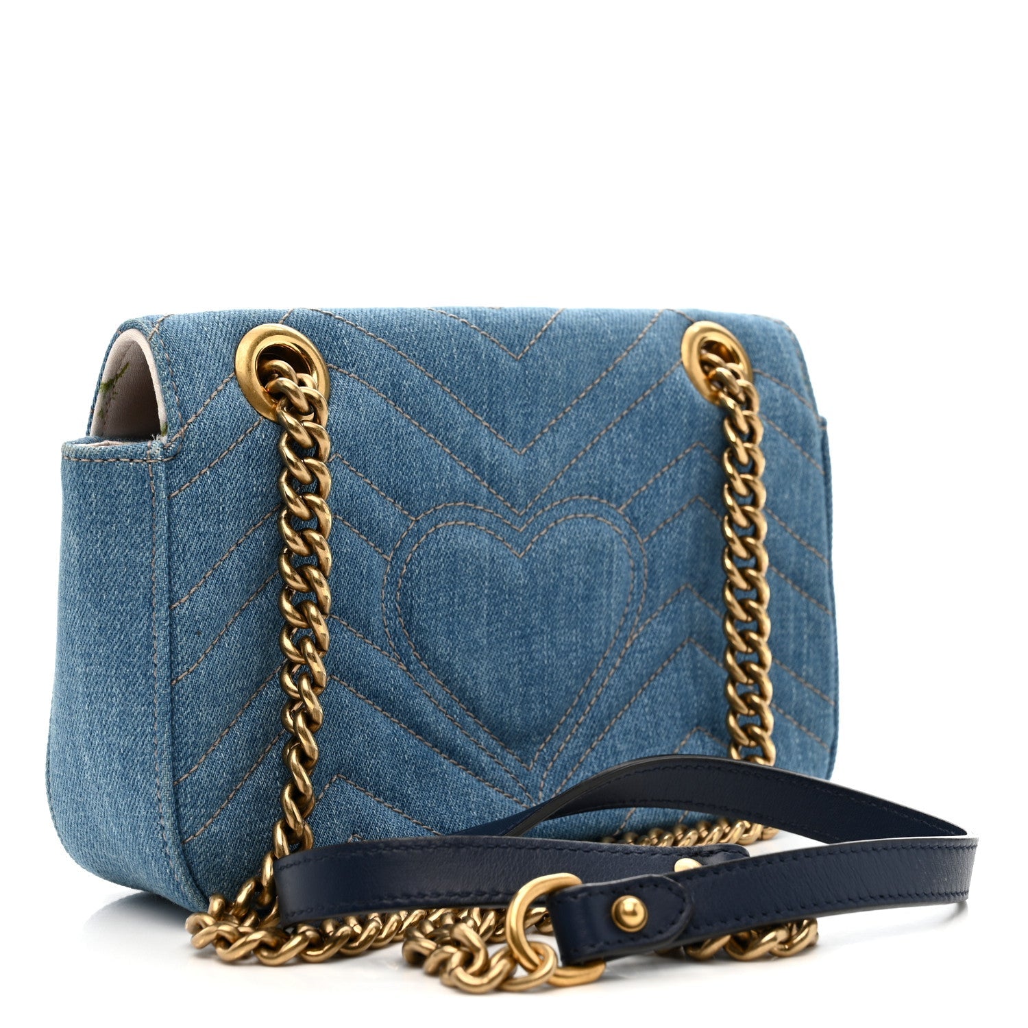Denim Matelasse Mini Pearly GG Marmont Shoulder Bag Blue