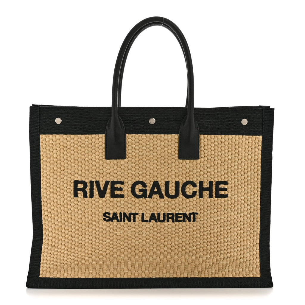 Raffia Linen Calfskin Rive Gauche Tote Naturale Black