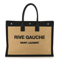 Raffia Linen Calfskin Rive Gauche Tote Naturale Black