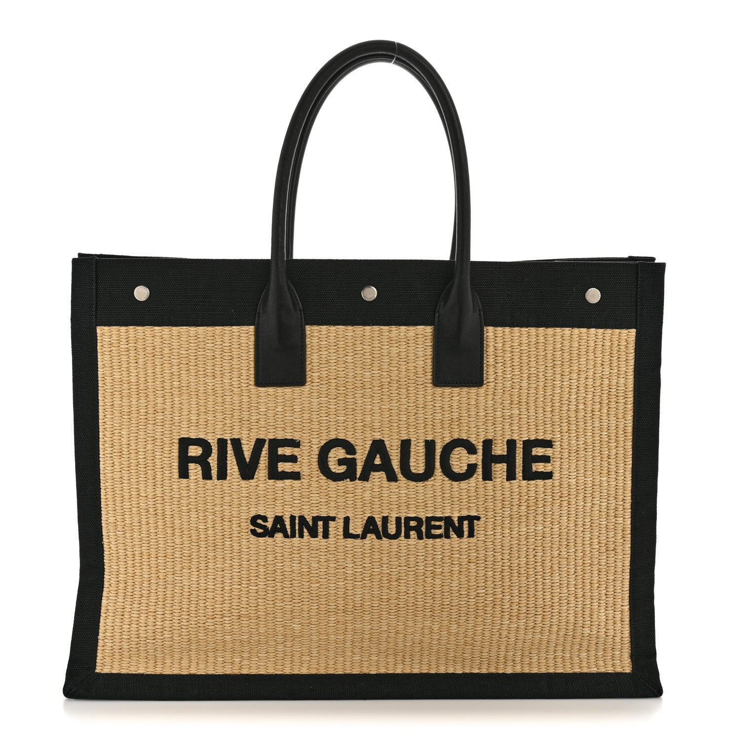 Raffia Linen Calfskin Rive Gauche Tote Naturale Black
