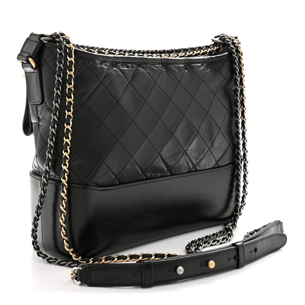 Aged Calfskin Quilted Medium Gabrielle Hobo Black