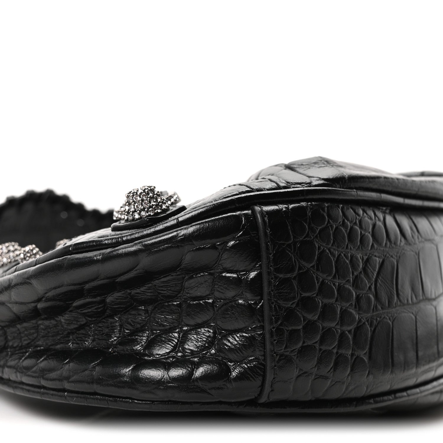 Extra Supple Calfskin Crystal Crocodile Embossed Le Cagole Shoulder Bag XS Black