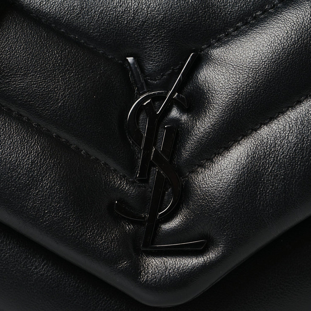 Calfskin Y Quilted Monogram Monochrome Toy Loulou Crossbody Bag Black