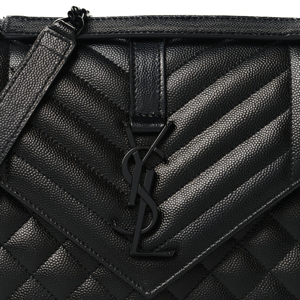 Grain De Poudre Textured Mixed Matelasse Triquilt Medium Monogram Monochrome Satchel Black