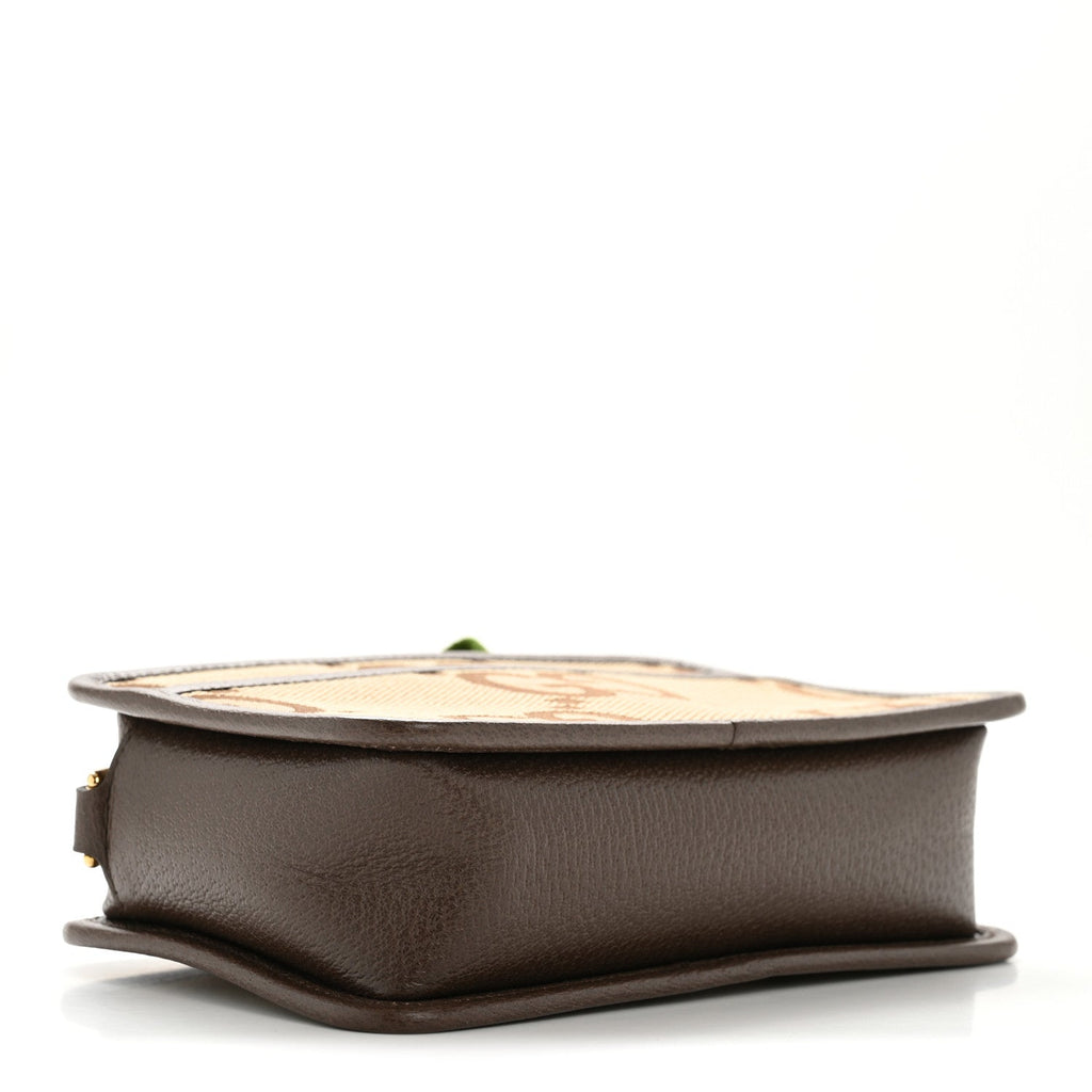 Monogram Jumbo GG Textured Dollar Calfskin Web Mini Crossbody Bag Camel Ebony New Acero