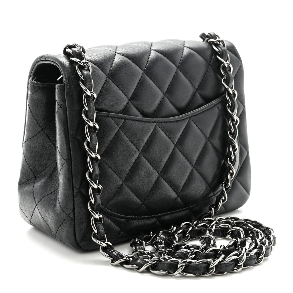 Lambskin Quilted Mini Square Flap Black