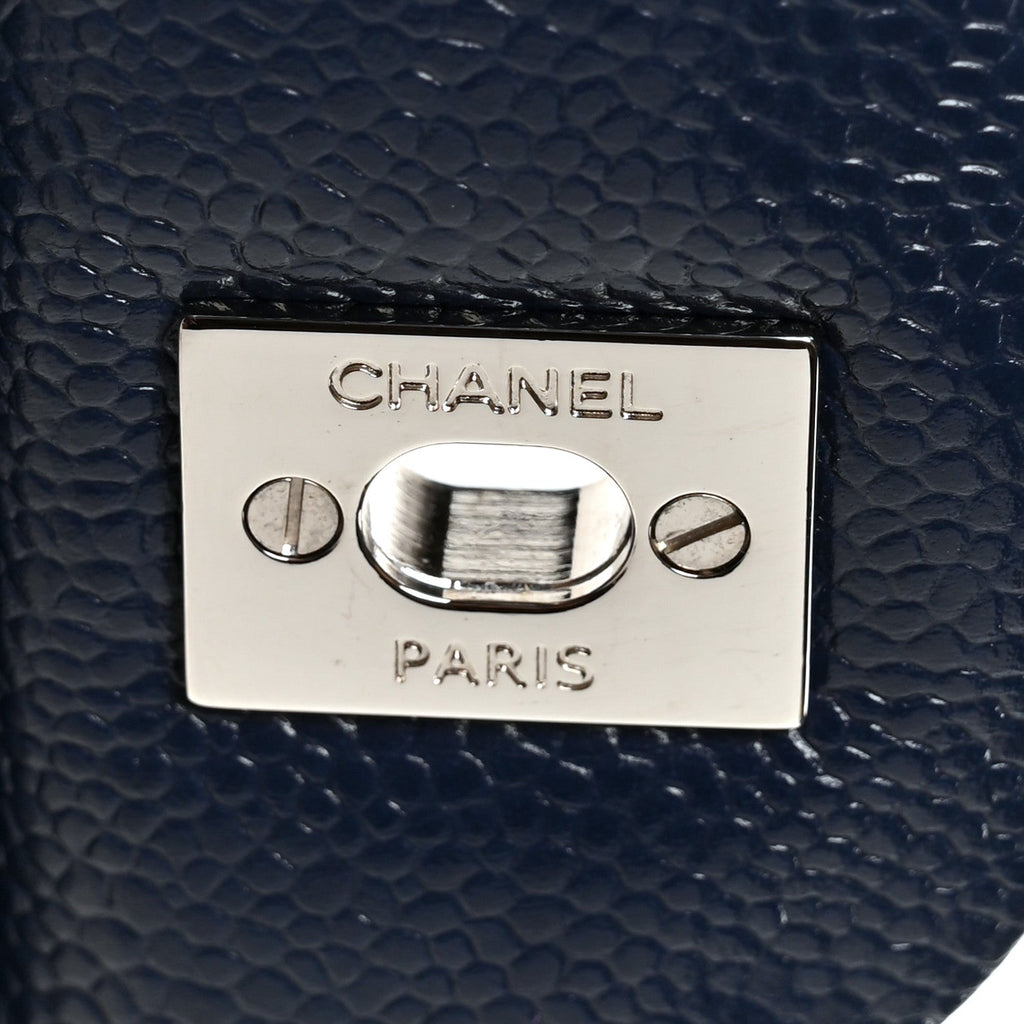 Caviar Quilted Jumbo Double Flap Navy Blue