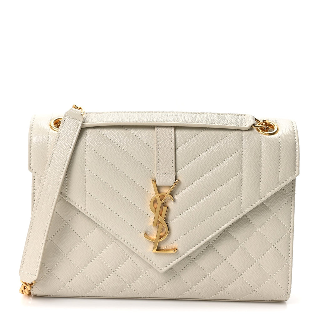 Grain De Poudre Textured Mixed Matelasse Medium Triquilt Monogram Satchel Crema Soft
