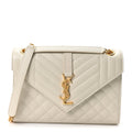 Grain De Poudre Textured Mixed Matelasse Medium Triquilt Monogram Satchel Crema Soft