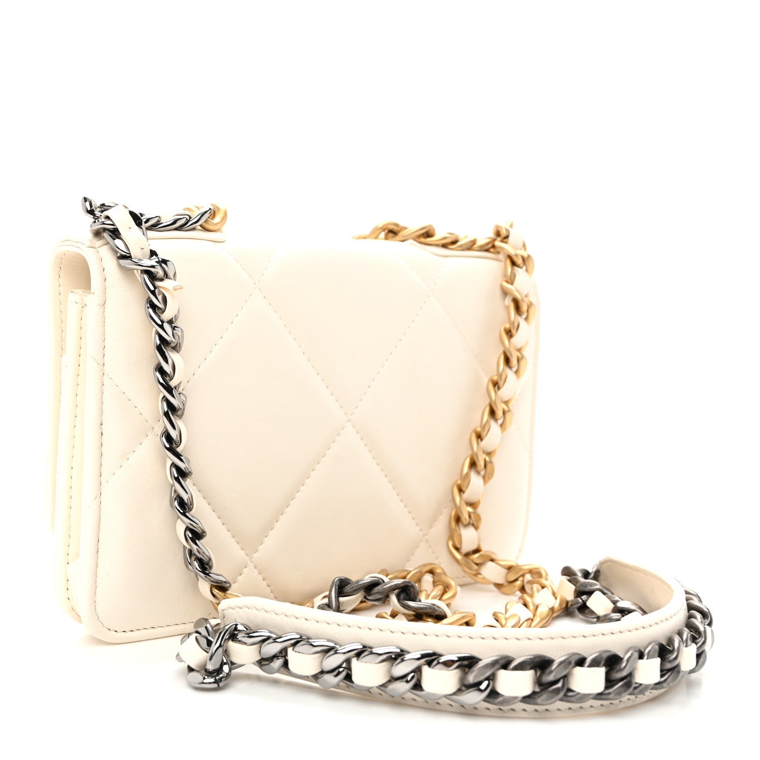 Lambskin Quilted Chanel 19 Wallet On Chain WOC White