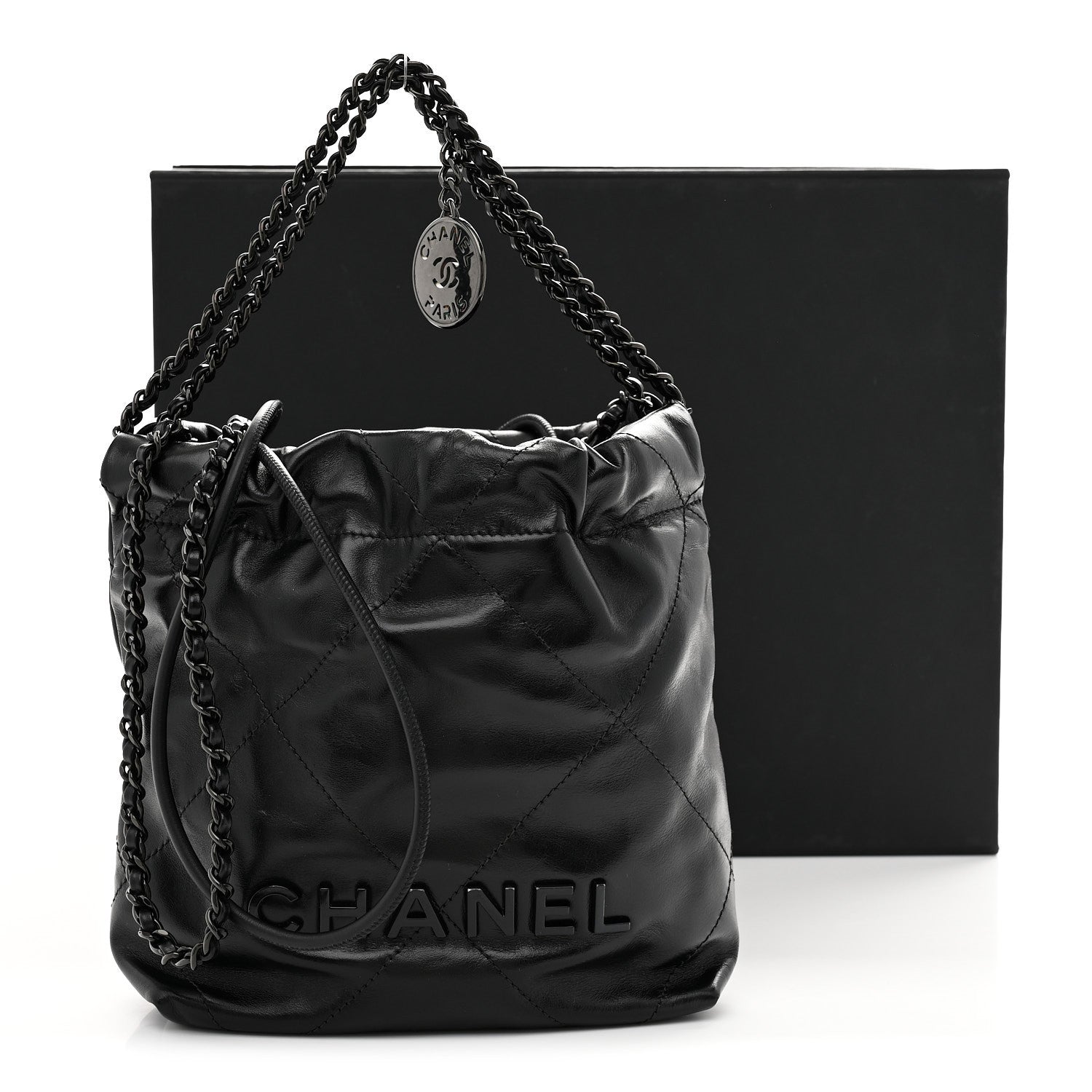 Shiny Calfskin Quilted Mini Chanel 22 So Black