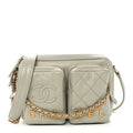Calfskin Quilted Small Camera Case Grey
