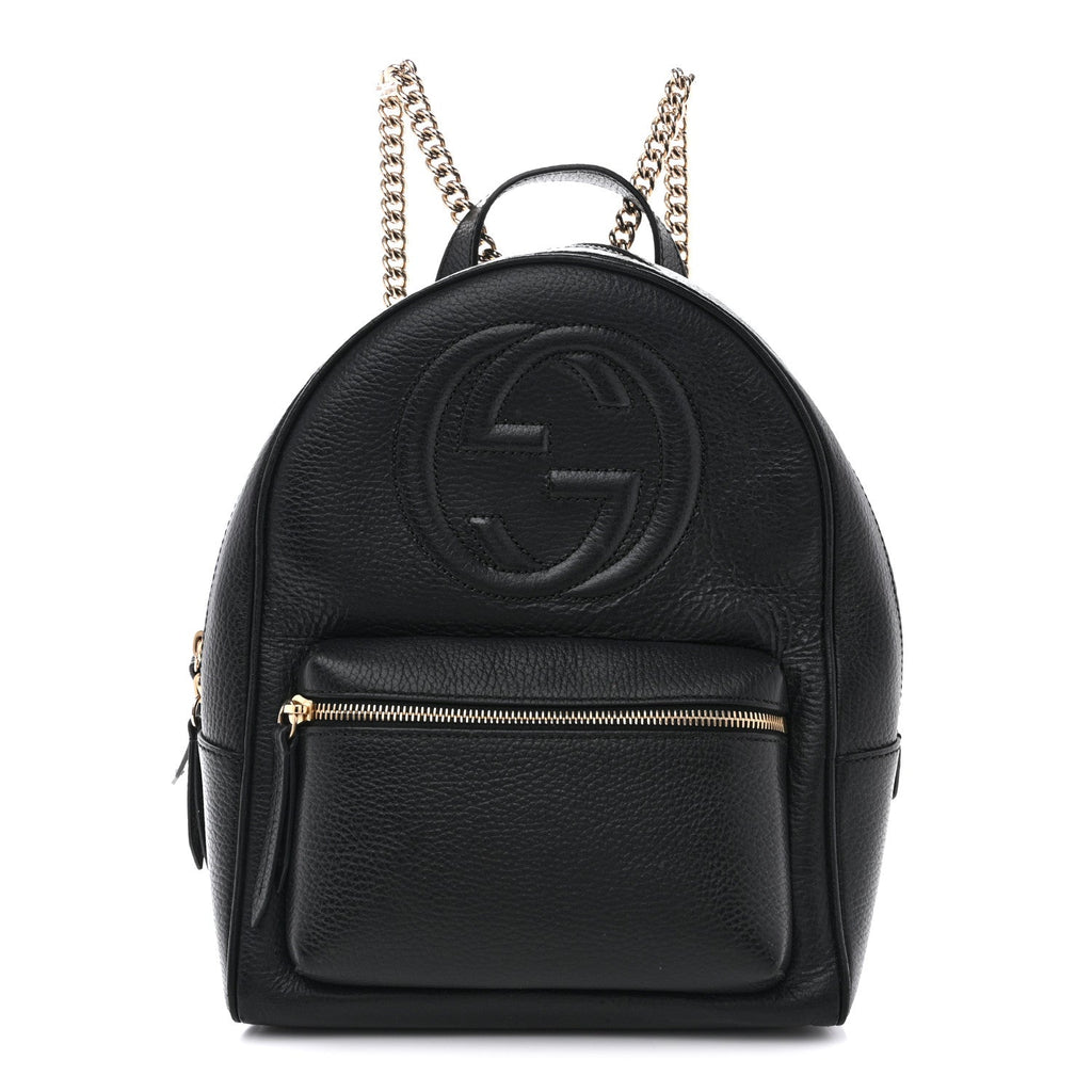 Pebbled Calfskin Soho Chain Backpack Black